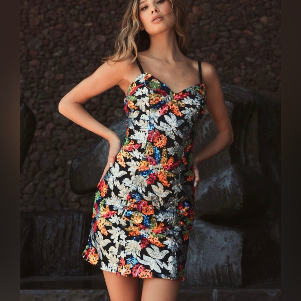 IEENA for Man Duggal NWT Sequin Floral Slip Dress - Multicolor 26867 SIZE 4